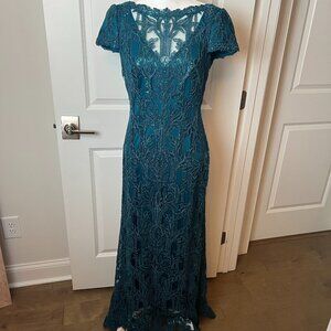 Sequin Leaf Print Sheath Gown:  Tadashi Shoji